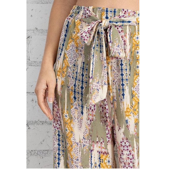 Palazzo Pants Patchwork Printed Front Tie Detail with Lining - Picture 5 of 8